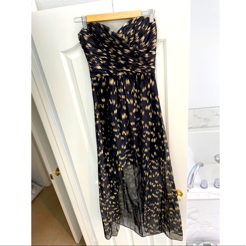 Max and Cleo High-Low Black and Gold Dress (Size 2)